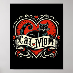 Affiche Chat Maman Tatouage Vintage Style Drôle Tatouage A