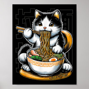 Affiche Chat mangeant des ramen amateur de chat nouilles r