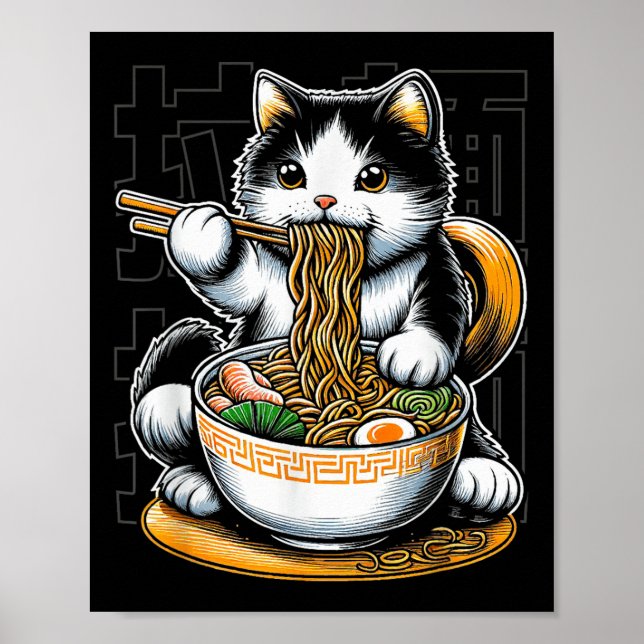 Affiche Chat mangeant des ramen amateur de chat nouilles r (Devant)