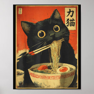 Affiche Chat Mangeant Des Ramen Drôle Japonais Kawaii Chat