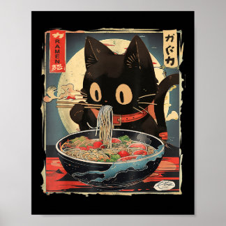 Affiche Chat Manger Ramen Noodle drôle Japonais Kawaii Ani