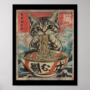 Affiche Chat Manger Ramen nouilles Kawaii Anime Manga Japa