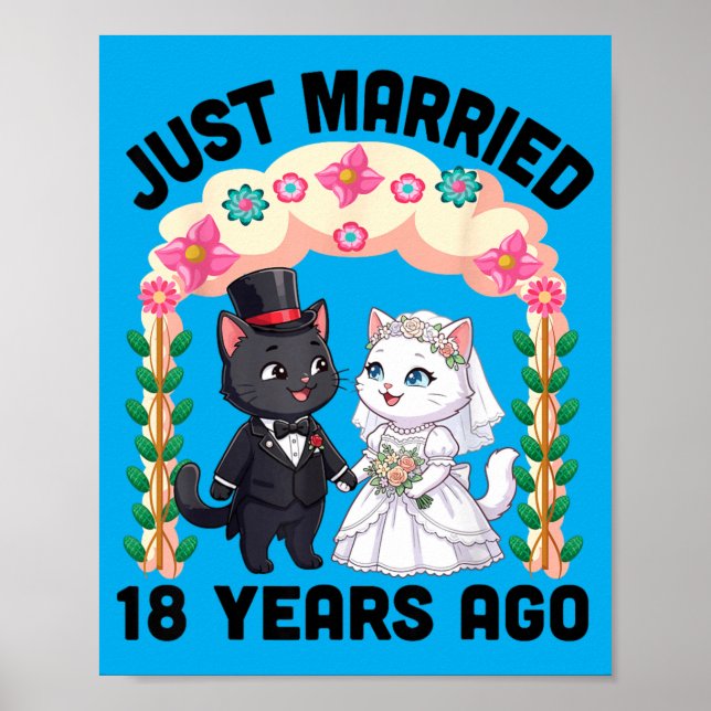 Affiche Chat Marié Il Y a 18 Ans Anniversaire de Mariage (Devant)