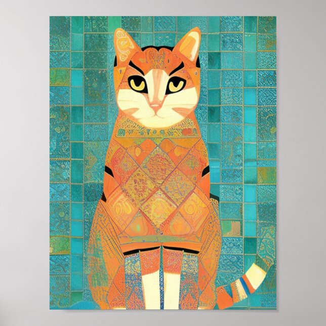 Affiche Chat marocain en mosaïque gingembre sur arrière -  (Devant)