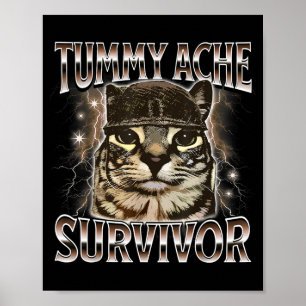 Affiche Chat Mème Survivant de Mal de Ventre Drôle