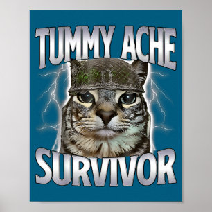 Affiche Chat Mème Survivant Mal de Ventre Drôle