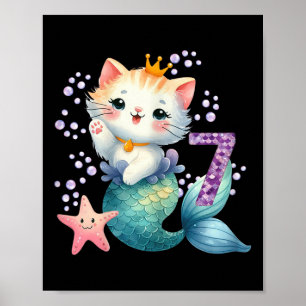 Affiche Chat Mermaid 7e anniversaire 7 ans Fille ou