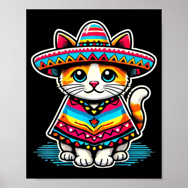 Affiche Chat Mexicain Drôle Chat Cinco De Mayo Chapeau Pon (Devant)