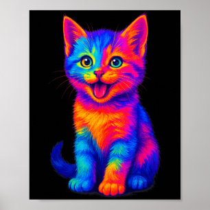 Affiche Chat mignon amour arc-en-ciel drôle coloré heureux
