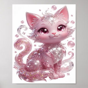 Affiche Chat MIGNON ARGENTÉ PAILLETÉ ROSE