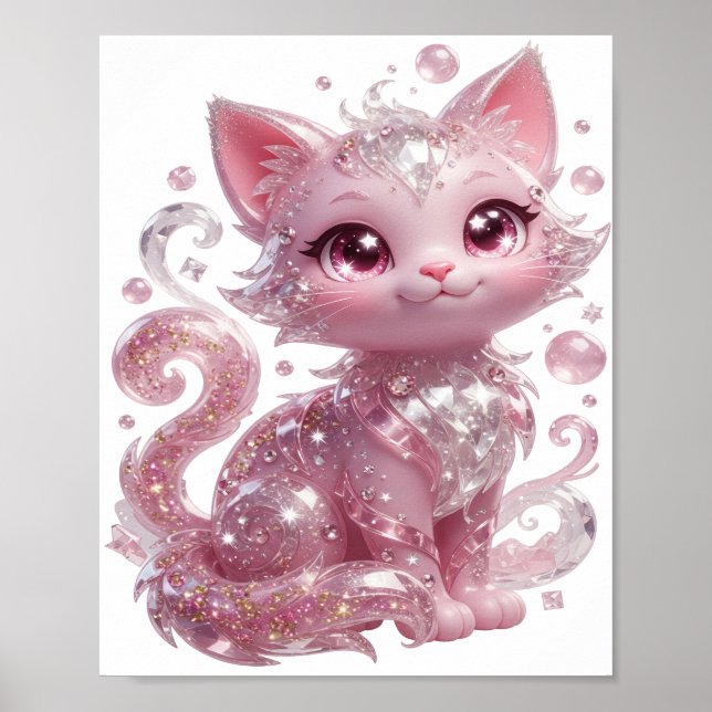 Affiche Chat MIGNON ARGENTÉ PAILLETÉ ROSE (Devant)