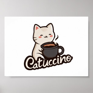 Affiche Chat mignon avec café – Catuccino