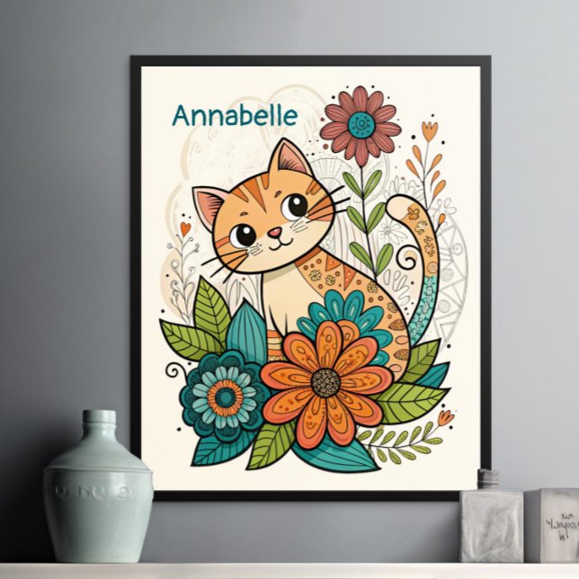 Affiche Chat Mignon avec Fleurs (Créateur téléchargé)