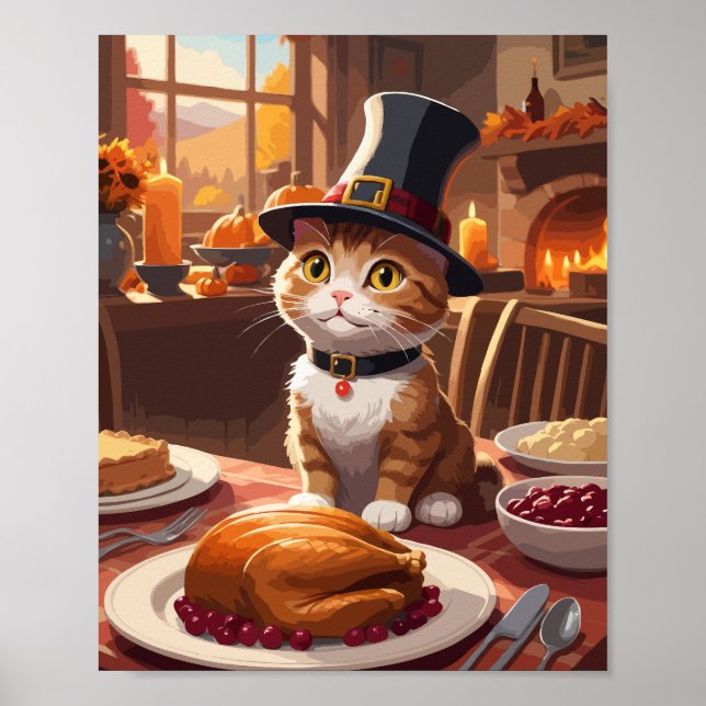Affiche Chat mignon avec Thanksgiving Turquie (Devant)