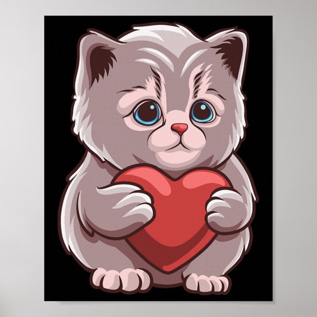 Affiche Chat mignon câlinant la Saint-Valentin Kitty Love  (Devant)
