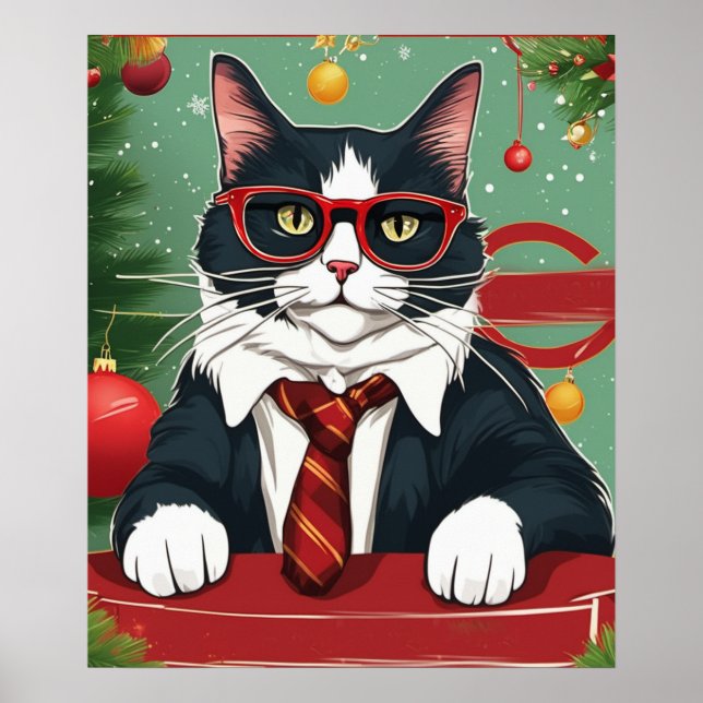 Affiche Chat mignon en costume drôle Noël (Devant)