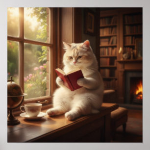 Affiche Chat Mignon en Train de Lire
