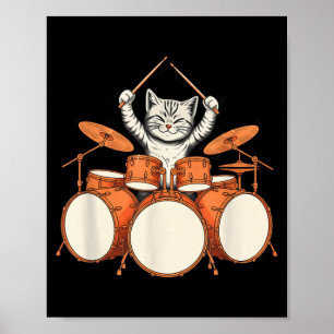 Affiche Chat Mignon Jouant de la Batterie Kit de Batteur D