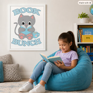 Affiche Chat Mignon Lisant un Livre pour les Amoureux de C