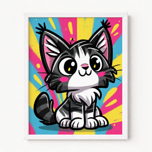 Affiche Chat Mignon Maine Coon Pop Art Dessin Animé