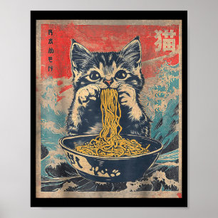 Affiche Chat Mignon Mangeant Des Nouilles Ramen Cadeau Drô