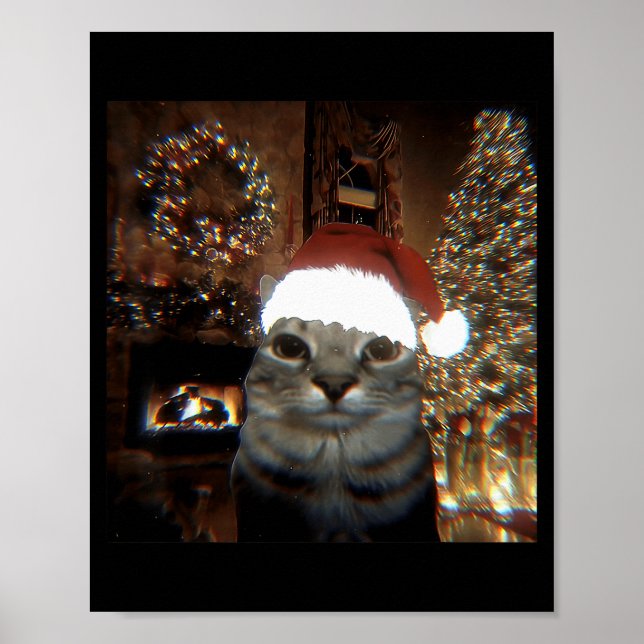 Affiche Chat Mignon Mème Prenant Un É selfie Noël Lumières (Devant)