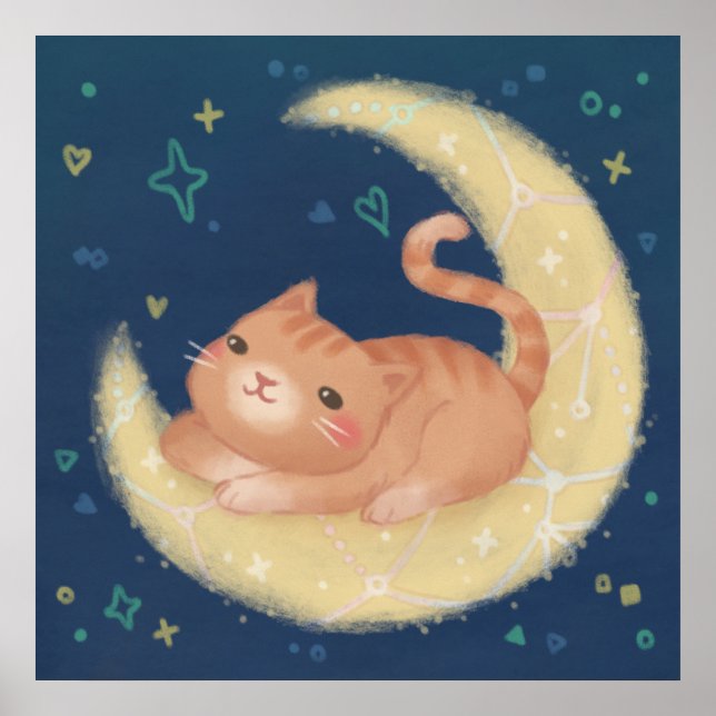 Affiche Chat mignon sur la Lune (Devant)