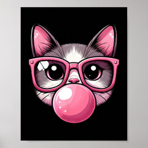 Affiche Chat Mignonne Et Drôle Sungles Roses Et Bulle