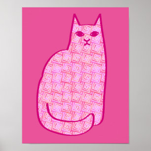 Affiche Chat moderne du milieu du siècle, Fuchsia et rose