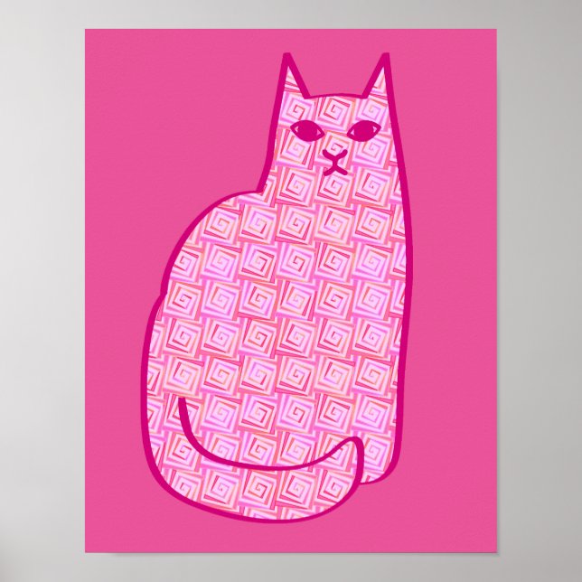 Affiche Chat moderne du milieu du siècle, Fuchsia et rose  (Devant)