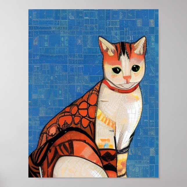 Affiche Chat mosaïque marocaine art abstrait gingembre ble (Devant)