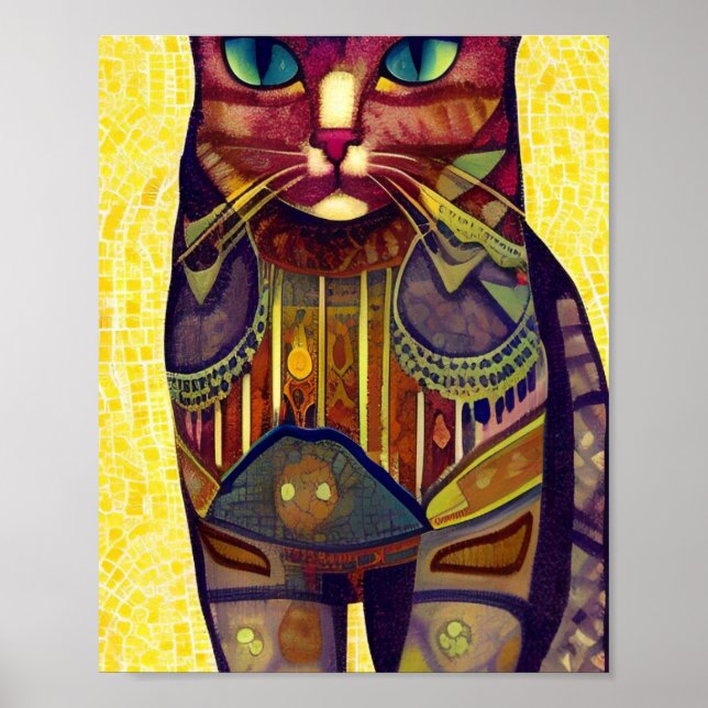Affiche Chat mosaïque marocaine art abstrait motif kitty (Devant)
