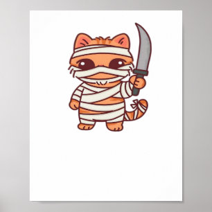 Affiche Chat Mummy Halloween Kawaii avec Épée T-Shirt Clas