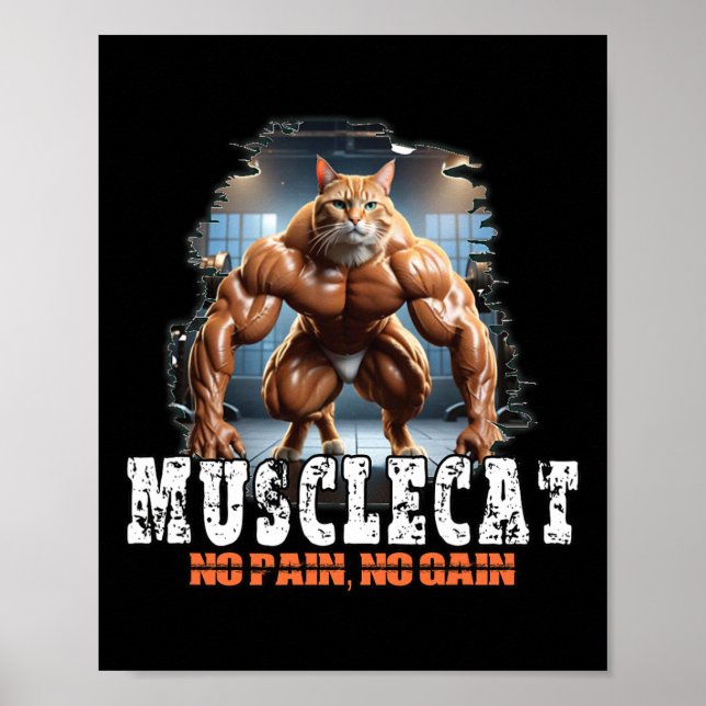 Affiche Chat musculaire - Puissance de la musculation - Pa (Devant)