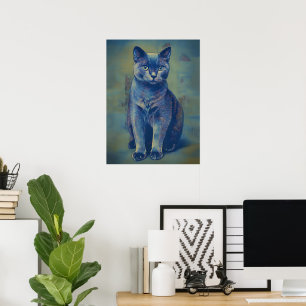 Affiche Chat Mystique Russe Bleu