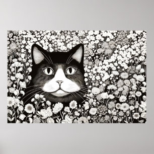 Affiche Chat Nature paisible Prairie Sketch Style de dessi