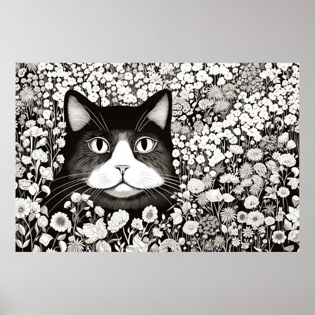 Affiche Chat Nature paisible Prairie Sketch Style de dessi (Devant)