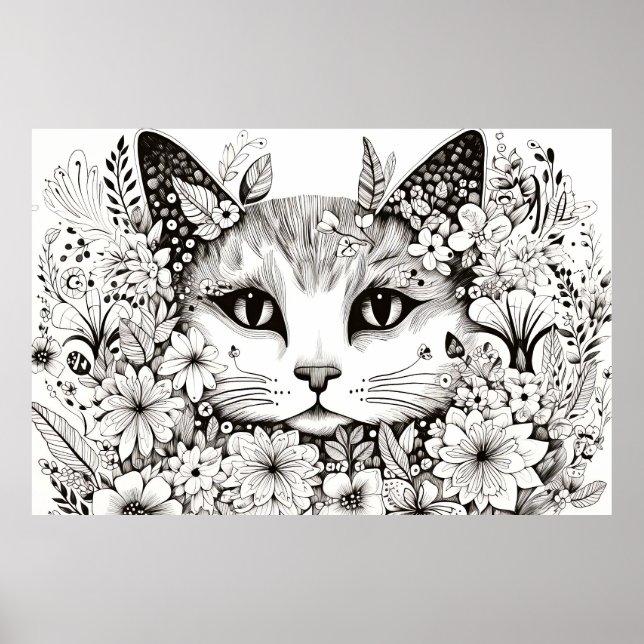 Affiche Chat Nature paisible Prairie Sketch Style de dessi (Devant)