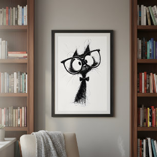 Affiche Chat Nerd Minimaliste Drôle et Fantaisiste avec de