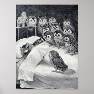 Affiche Chat Nightmare Owl Bird, Louis Wain
