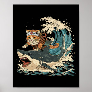 Affiche Chat Ninja Rétro Mignon Animal Chat Rétro Hallowee