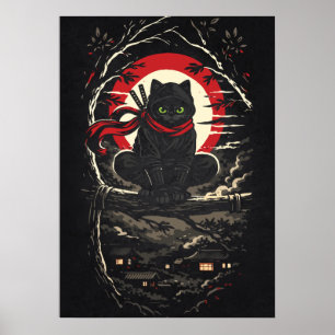 Affiche Chat Ninja, Tatouage Animalier d'Anime Japonais