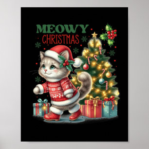 Affiche Chat Noël Père Noël Chapeau Et Arbre Drôle Meowny