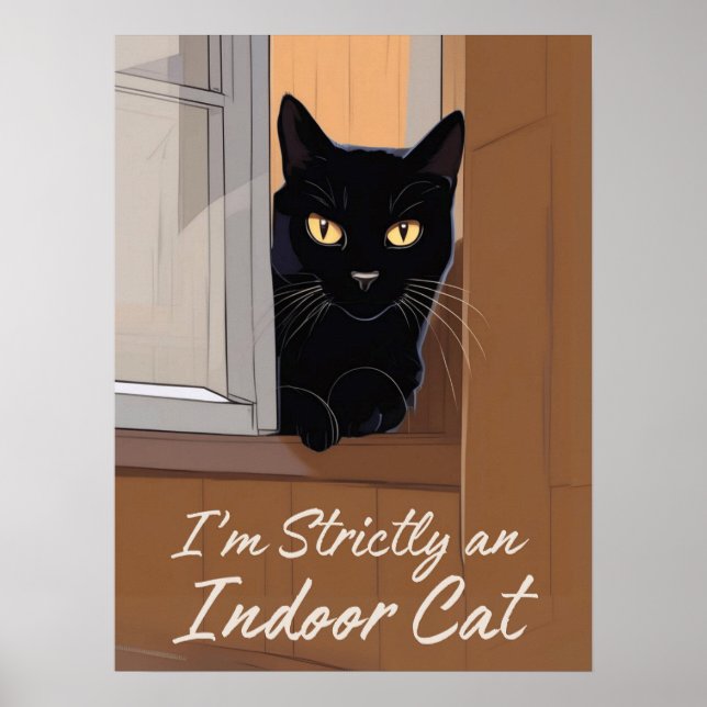 Affiche Chat noir à la fenêtre (Devant)