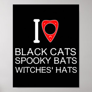 Affiche Chat noir amour sorcières chauves-souris chapeaux 