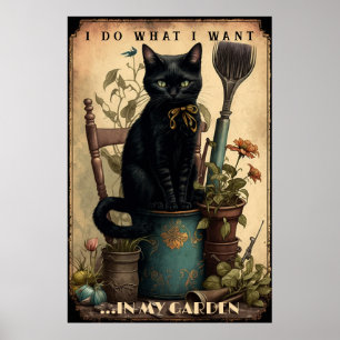 Affiche Chat noir assis dans le jardin