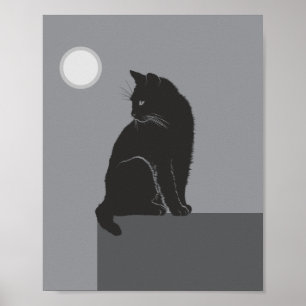 Affiche chat noir assis sur la table