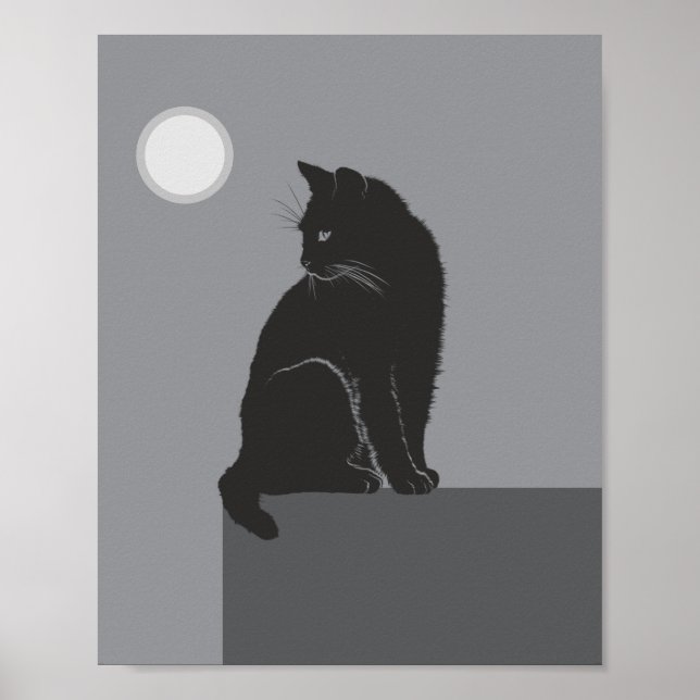 Affiche chat noir assis sur la table (Devant)