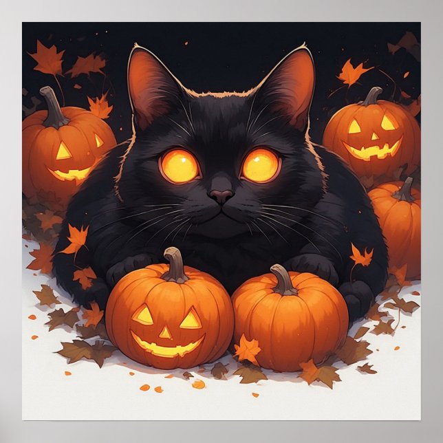 Affiche Chat noir aux yeux orange sur le thème de la citro (Devant)