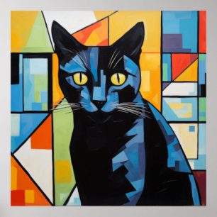 Affiche Chat noir avec Arrière - plan moderne